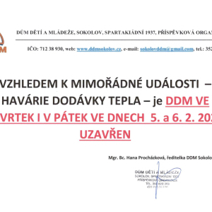 MIMOŘÁDNÁ UDÁLOST - HAVÁRIE DODÁVKY TEPLA